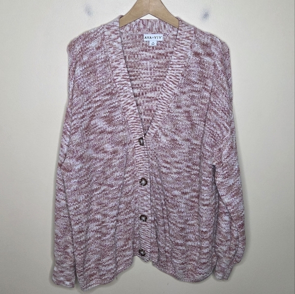 Ava & Viv Sweaters - Ava & Viv | Mauve Pink Marled V-neck Button Front Cardigan Sweater Size 2X